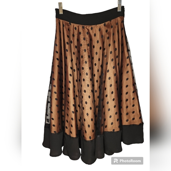 Tulip B Long Mesh Skirt Women Black Brown Polka Dot Pleated Skirt Size M - Picture 4 of 4